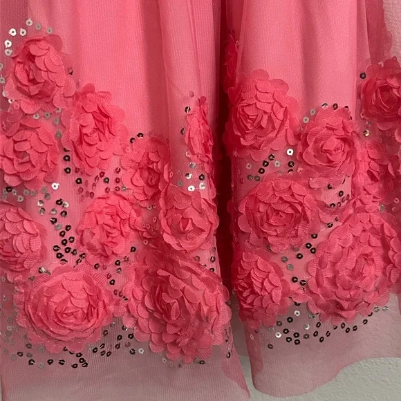 Beauties Elegant Halter-Neck Pink Kids Dress with Floral & Sequin Accents SZ 12 - Picture 3 of 5